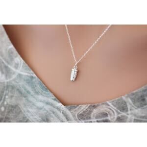 Sterling Silver Tiny Travel Coffee Cup Charm Necklace, Coffee To Go Necklace